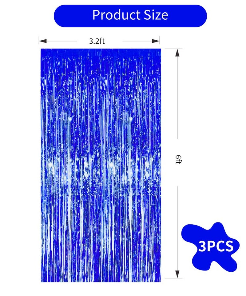 TONIFUL 3 Pcs Blue Tinsel Foil Fringe Curtains,3.28ft x 6.56ft Gold Photo Booth Backdrop Streamer Curtain,Photo Booth Props,Ideal Bachelorette Party Supplies, Birthday, Christmas,New Year Decorationsâ€¦ - Image 2